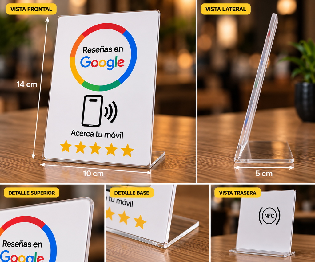 Expositor NFC para Reseñas de Google – 14 cm