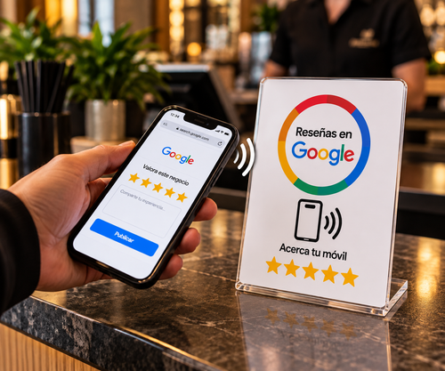 Expositor NFC para Reseñas de Google – 14 cm